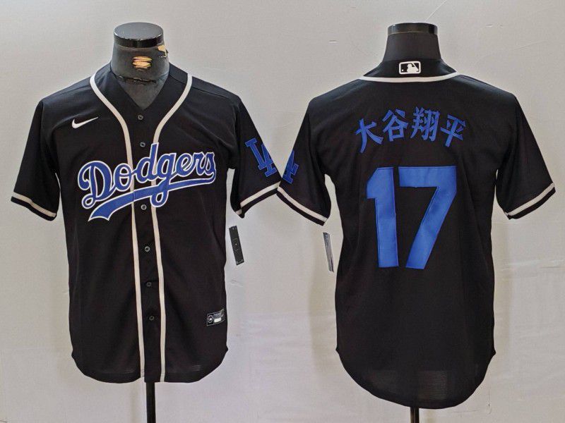 Men Los Angeles Dodgers 17 Ohtani Black Fashion Nike Game MLB Jersey style 46